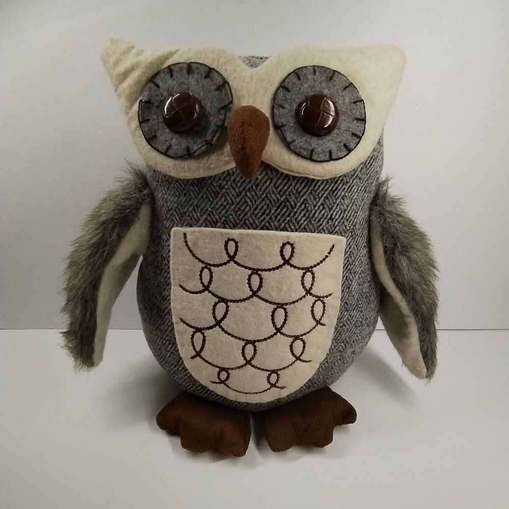 Kohl's Plush Owl Weighted Brown Autumn‎ 10.5" tall Sits Up Right Cabin